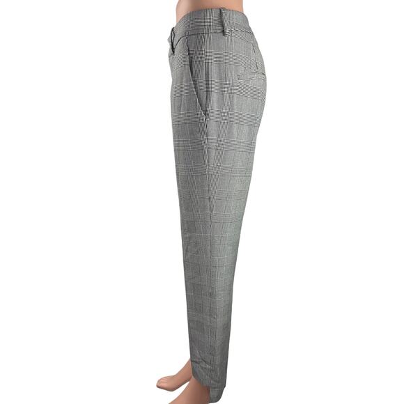 Zara Black White Gray Plaid Straight Leg Mid Rise Step Hem Crop Trousers Pants 2 - Picture 2 of 5